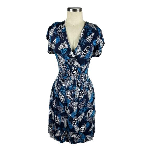 TORY BURCH Blue White Seashell Print Faux Wrap Silk Mini Dress Women's Size XS - Picture 1 of 9